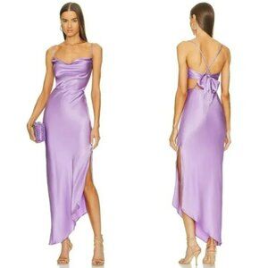 NWT MICHAEL COSTELLO x REVOLVE Cassie Satin Purple Cowl Midi Dress Slit S $228
